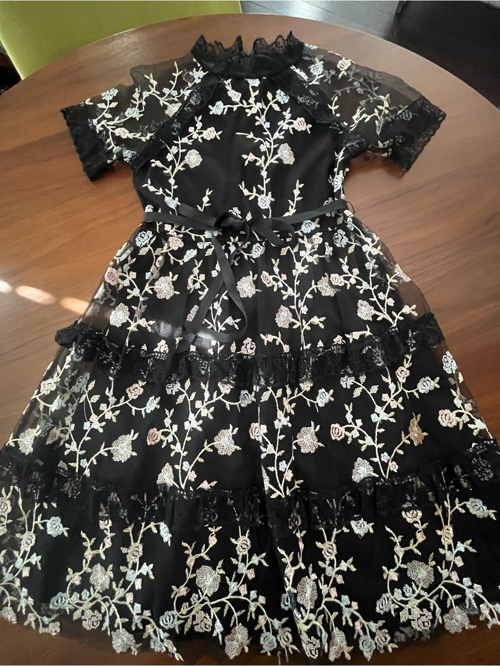 Blush Black Dress with Cream Floral Embroidery